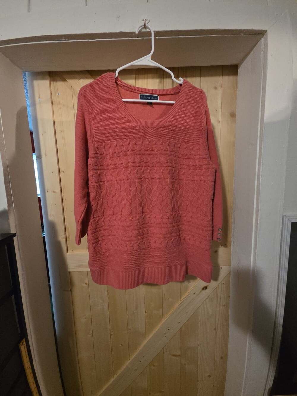 Karen Scott Sweater Size L Pink Cable Knit